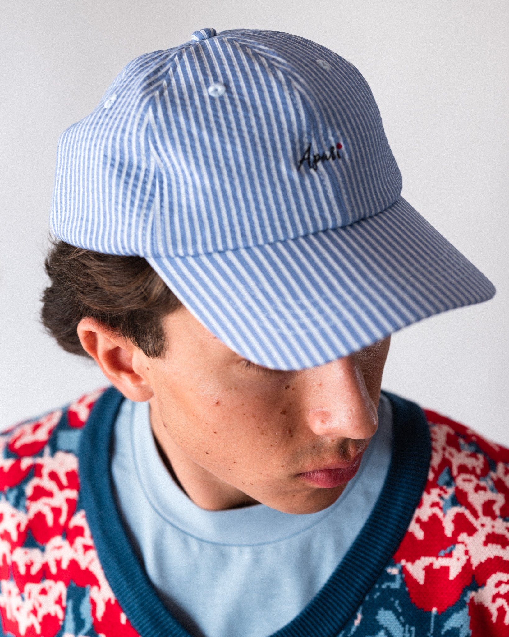 Seersucker Dad Hat Blue